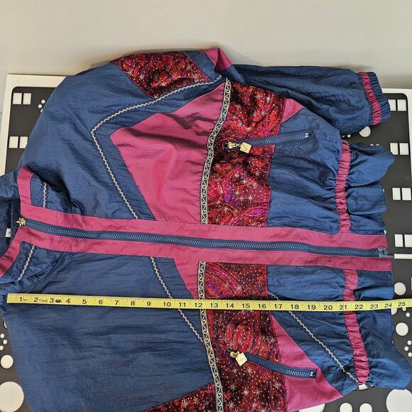 Active Stuff Vintage Blue Maroon Windbreaker Bomber Jacket | M | MINOR FLAWS - Picture 12 of 16